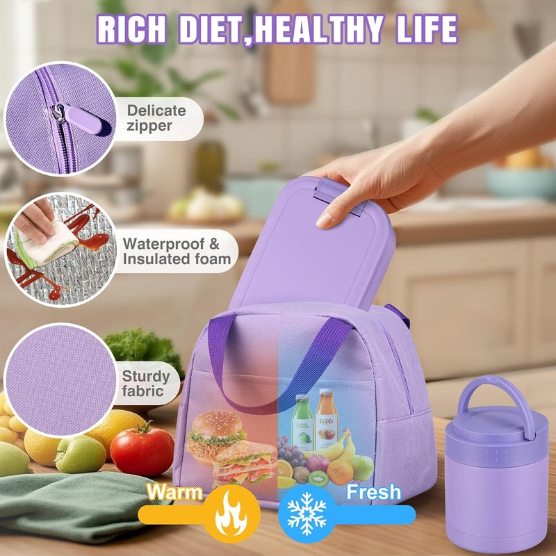 HWONMTE Large Bento Lunch Box Set for Adults Kids Women with 10.5oz Soup Thermo,Coffee Tumblers Men Girls Boys Teenagers Leak-Proof Lunch Food Containers with Lunch Bag - Image 4